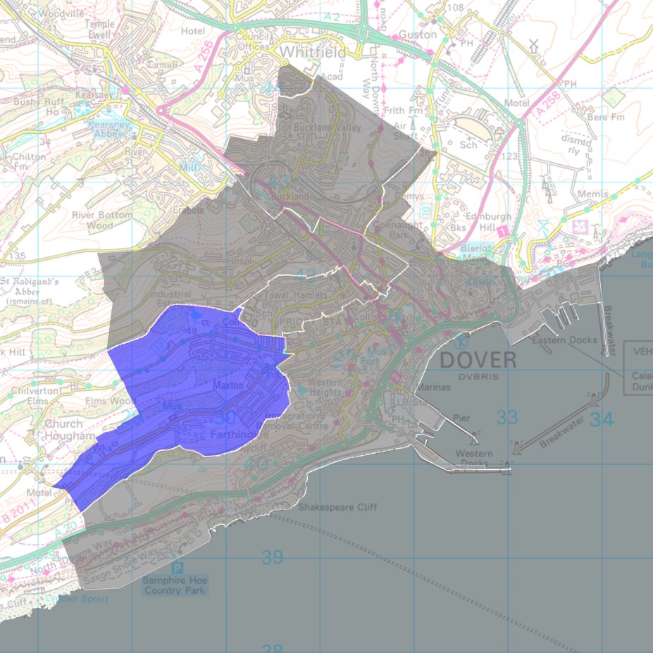 Map showing the Maxton & Elms Vale Parish Ward and its boundaries