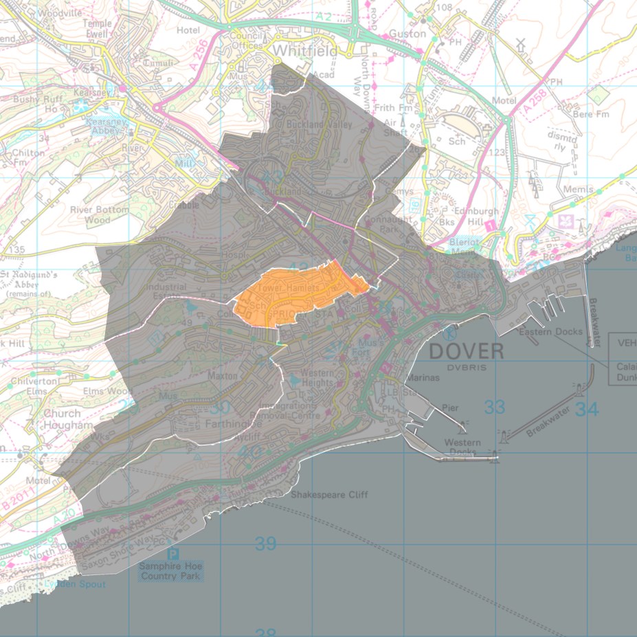 Map showing the Tower Hamlets Parish Ward and its boundaries