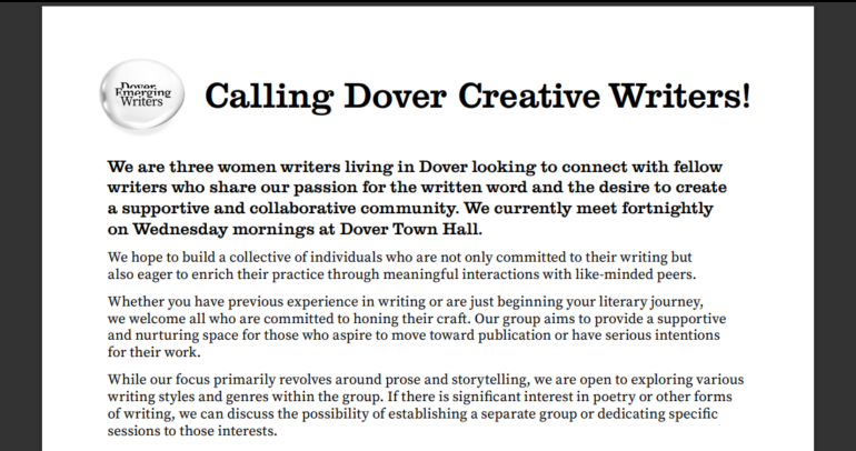 Image for the news article titled Calling Dover Creative Writers!