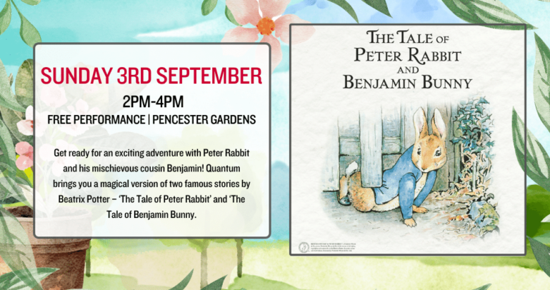 Image for the news article titled FREE Open Air Theatre – Sunday 3rd September – The Tale of Peter Rabbit & Benjamin Bunny by Beatrix Potter